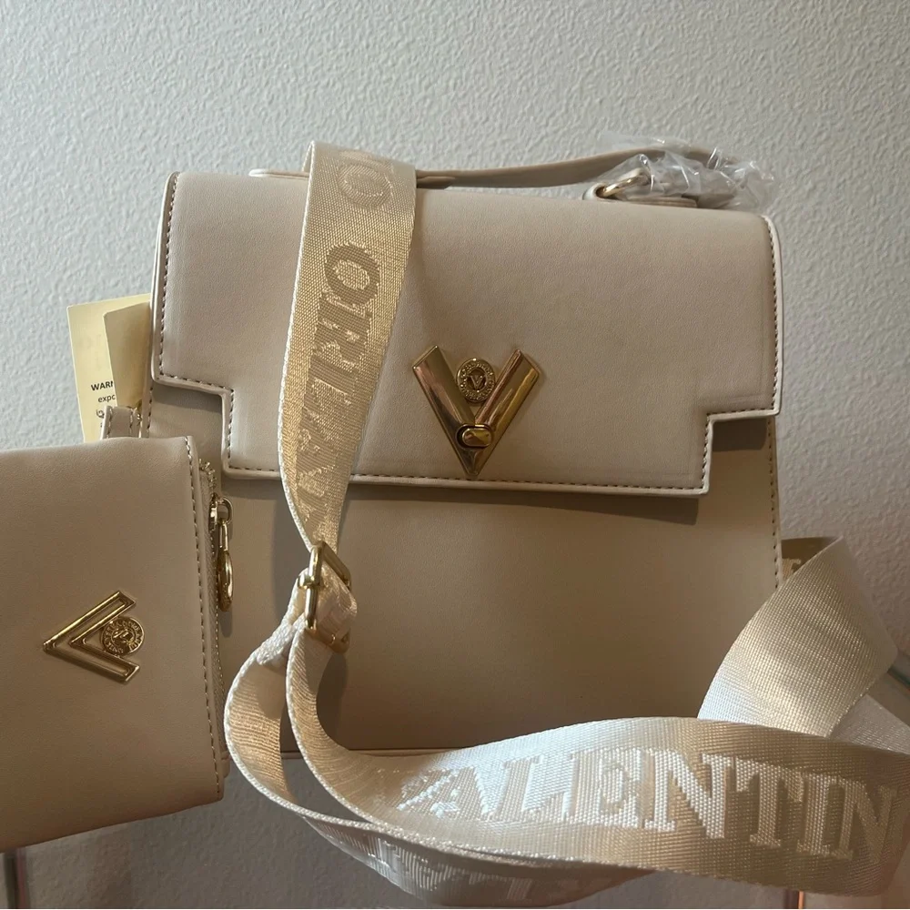 Valentino Orlandi Cream Satchel with Gold Hardware